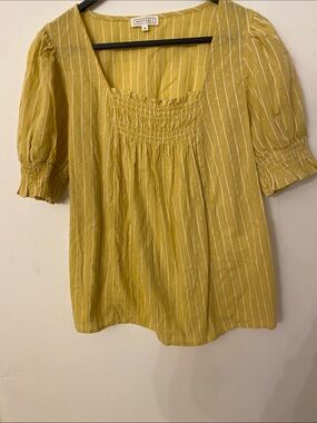 Mustard Yellow Smocked Square-Neck Blouse